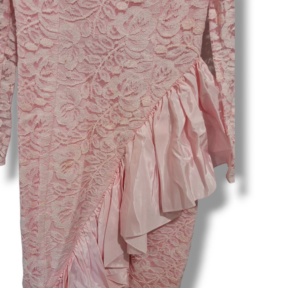 Roberta California Vintage Pink Lace Ruffle Bodycon Dress – Size 5/6 - Picture 3 of 14
